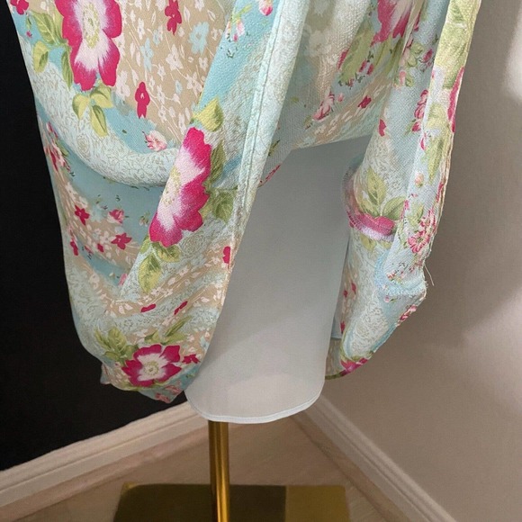 Carrie Hutton Y2K V-Neck Floral Flowy Midi Dress Cut Out Sleeves - Picture 7 of 15